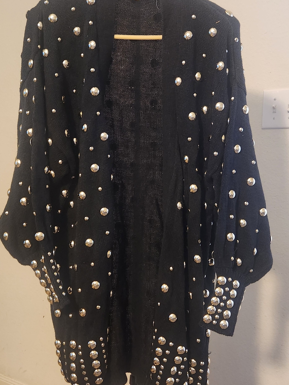 Black Studded Open-Front Cardigan Sweater
